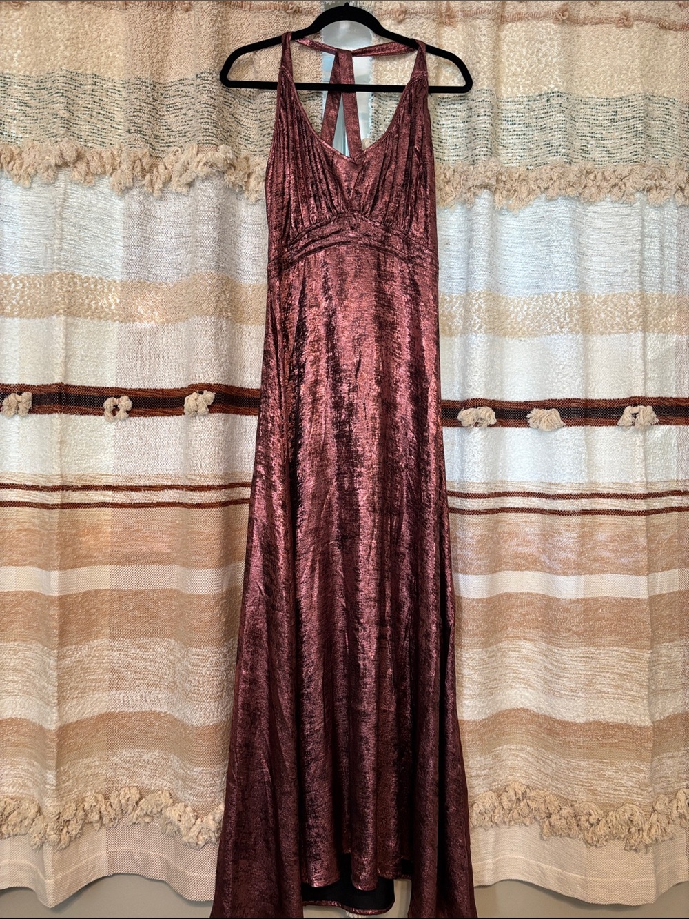 Joyfolie Velvet Burgundy Halter Evening Dress